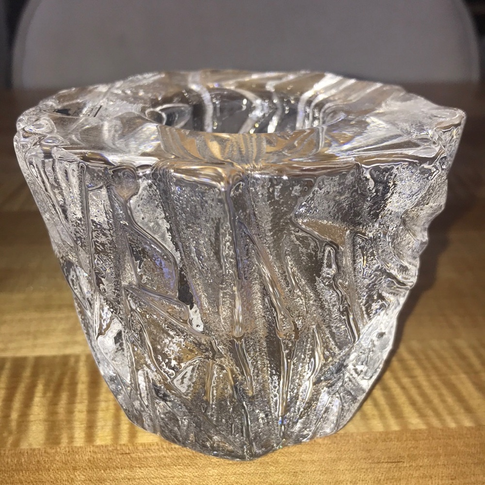 Orrefors Swedish ICEBERG Crystal  Candle Holder Vintage 3” Icy Textured …